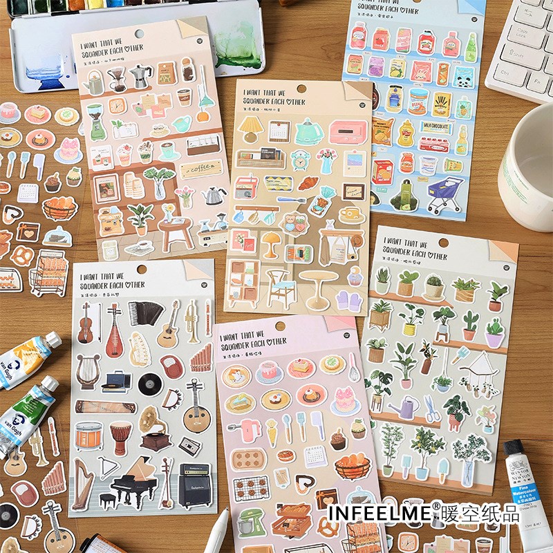 Warm Home ในครัวเรือนจอแสดงผลเครื ่ องดนตรีกาแฟ Stuff Kawaii เครื ่ องเขียนสติกเกอร ์ ไดอารี ่ Scrapbooking DIY Craft Decor ป ้ าย