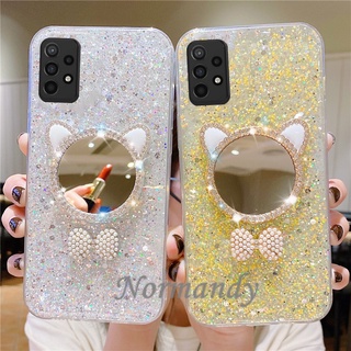 เคสโทรศัพท์ Fashion Casing Samsung Galaxy A52S A22 A32 A42 A52 4G 5G A72 A12 A02 A02S Flash Diamond Phone Case with Makeup Mirror Protective Cover