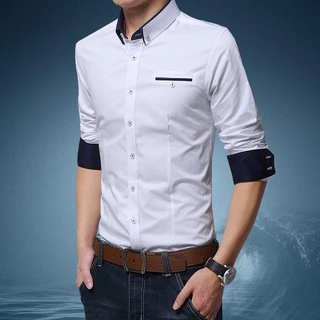 เสื้อเชิ้ตแขนยาวลําลอง สีพื้น สไตล์นักธุรกิจ สําหรับผู้ชาย ไซซ์ M-5XL