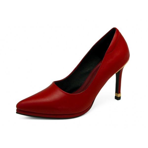 TAYWIN(แท้) รองเท้าคัทชูส้นสูงหนังแท้ ผู้หญิง รุ่น HSC-89 หนังนิ่มสีแดง