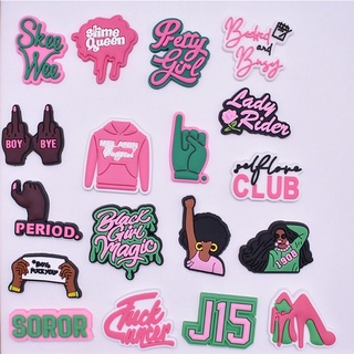 Jibits Charm Pink Series Black Girl Series Jibbit crocks Green Letter Pin Croc Jibits อุปกรณ์เสริมสําหรับผู้หญิง