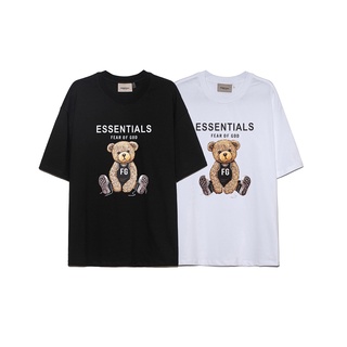 Essentials เสื้อยืดคอกลม แขนสั้น ผ้าฝ้าย พิมพ์ลายการ์ตูนหมี เข้ากับทุกการแต่งกาย สําหรับคู่รัก