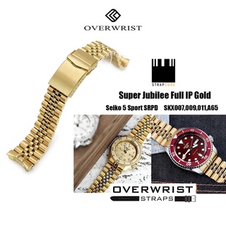 สายนาฬิกา รุ่น Strapcode Super Jubilee  (Super-J Louis) Full IP Gold for Seiko SKX007 and Seiko 5 Sport SRPD Serie