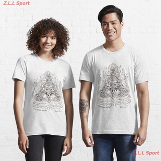 เสื้อยืดผ้าฝ้ายพิมพ์ลายZ.L.L Sport Sak Yant Phra Rahu Essential T-Shirt เสื้อยืดผู้หญิง เสื้อยืดผู้ชาย Sak Yant การสักยั