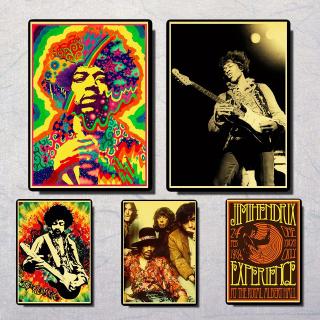 โปสเตอร์กระดาษคราฟท์ ลาย Rock Star Jimi hendrix สไตล์เรโทร สําหรับตกแต่งผนังบ้าน บาร์