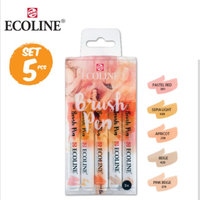 Ecoline​ brush​ pen 5​ beige pinky.ปากกาสีหมึก​ สีเนื้อ​ 5​ สี / ปากกาหัวพู่กัน
