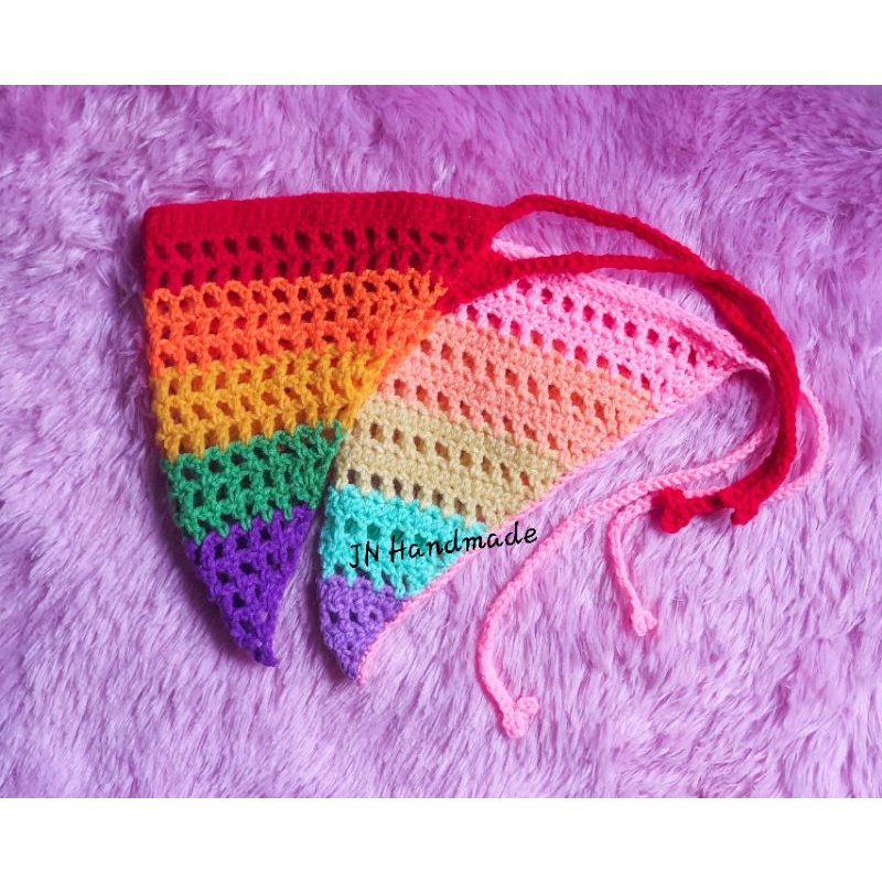 ผ้าโพกหัว ผ้าโพกผมไหมพรมถัก สีรุ้ง #มีเก็บเงินปลายทาง#