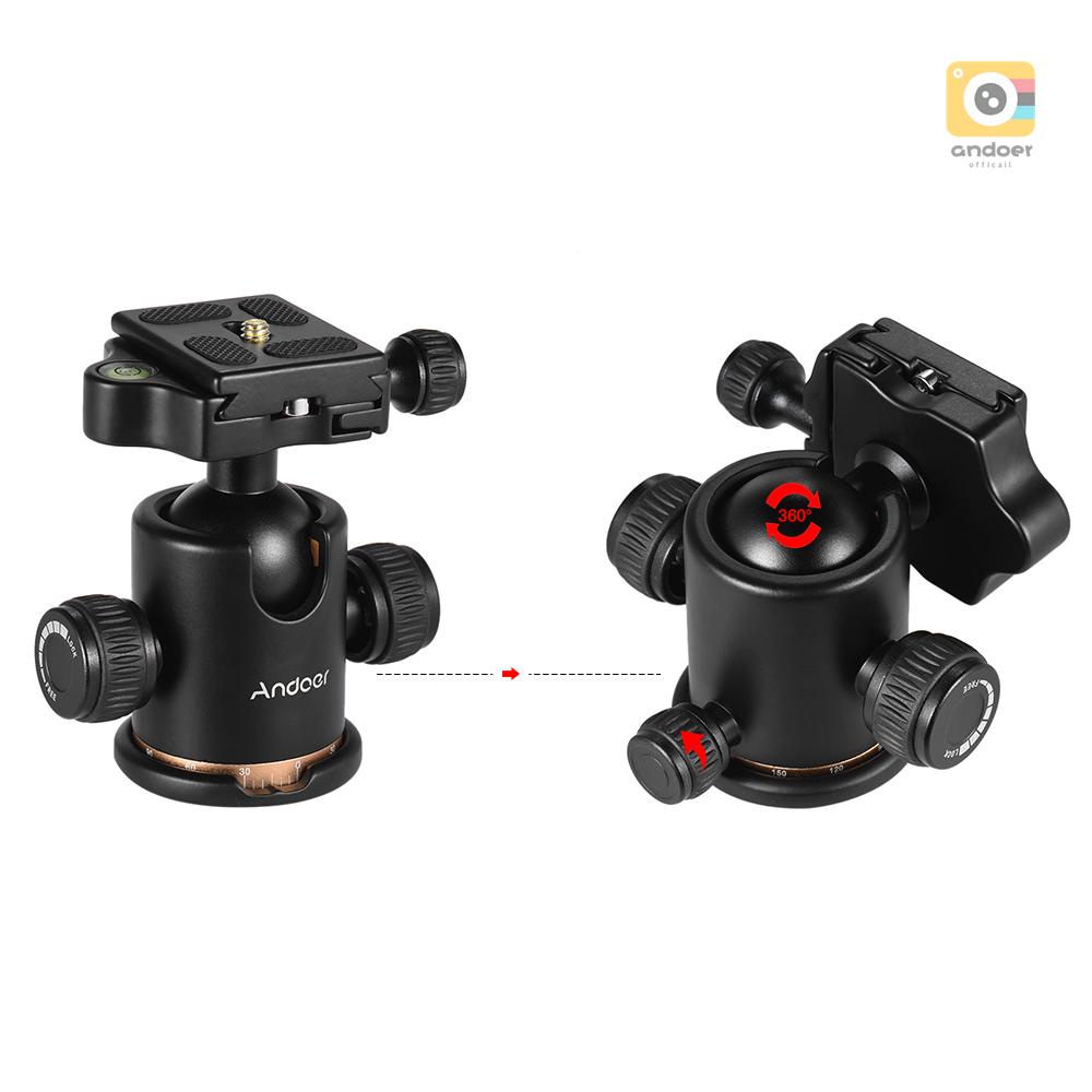 Andoer Camera Tripod Ball Head Ballhead with Quick Release Plate 1/4 Screw