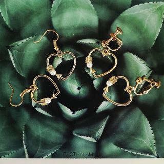 Korea Arrow Cute Gold Heart Clip Earrings : ต่างหู ตุ้มหู หนีบ สีทอง ลูกศร หัวใจ น่ารัก