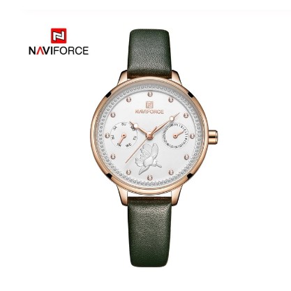 นาฬิกาผู้หญิง NAVIFORCE NF5003 สายหนัง สีเขียวโรสโกลด์ RG W GN สินค้าพร้อมส่ง