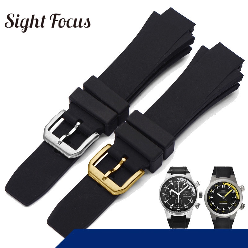 25x16 มม. (กว้าง Lug) 7 มม. (Lug ความลึก) นาฬิกาสำหรับ Substitute for IWC Aquatimer IW354807 IW353804 เปลี่ยนสายนาฬิกาสร้อยข้อมือผู้ชายสีดำ Silionce ยาง Watchband Masculino