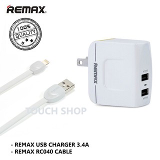 REMAX สายชาร์จ USB Lightting Cable For i5/i5s/i6/i6s รุ่น RC-040i (สีขาว)+ Remax 3.4A USB Charger Adapter