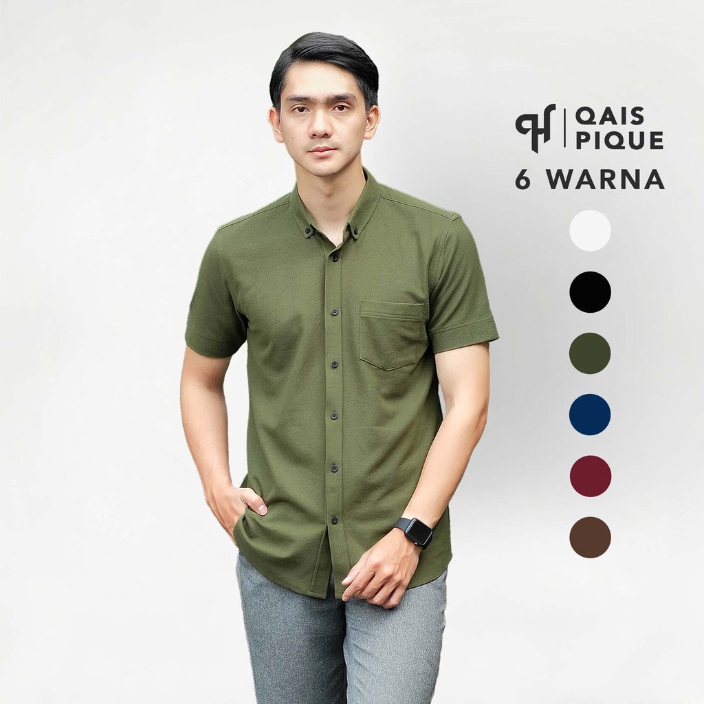 KEMEJA QURRAH Qais Shirt Pique Short Sleeve Casual Short Sleeve Shirt