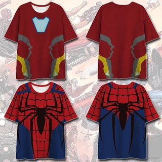 Ellen Marvel เสื้อยืดลําลอง แขนสั้น พิมพ์ลาย Spiderman Iron Man Hulk ทรงหลวม พลัสไซซ์ สําหรับผู้ชาย และผู้หญิง