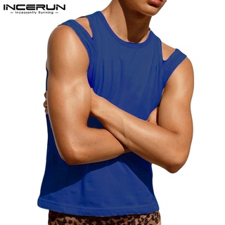 INCERUN Mens 3Colors Fashion Hollow Out Sleeveless Solid Color Tank Top