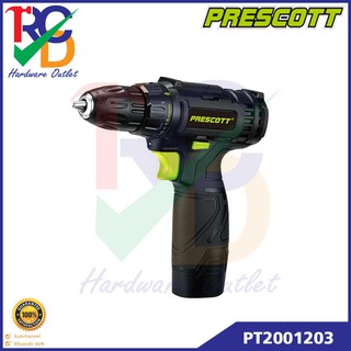 PRESCOTT PT2001203 สว่านไร้สาย 10mm. 12V. แบตเตอรี่ 2 ก้อน 1.3ah.พร้อมที่ชาร์จ