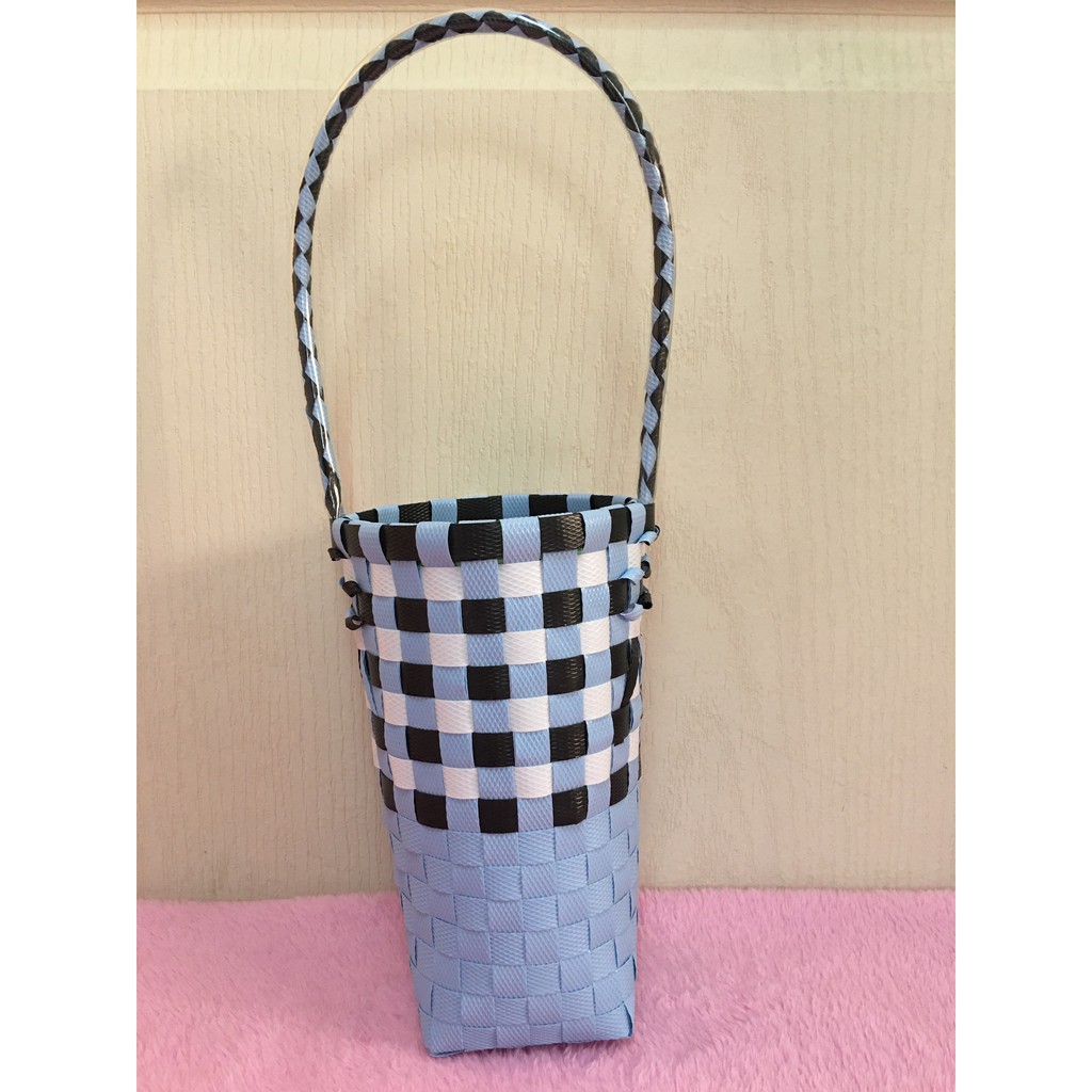 ที่ใส่แก้วเยติแบบสาน สีฟ้า ลายคาดขาว+ดำ YA014