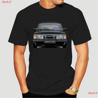 Sort.V New เสื้อยืดผู้ชายคอกลมพิมพ์ลาย SAAB 900 Turbo สีดํา เสื้อยืดผ้าฝ้าย