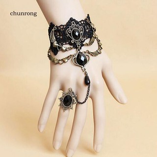 chu สร้อยข้อมือโซ่สายรัดข้อมือลูกไม้โกธิคพังก์