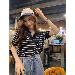 ✨Good.home✨ เสื้อคอปก ลายคาด สไตล์เกาหลี A121