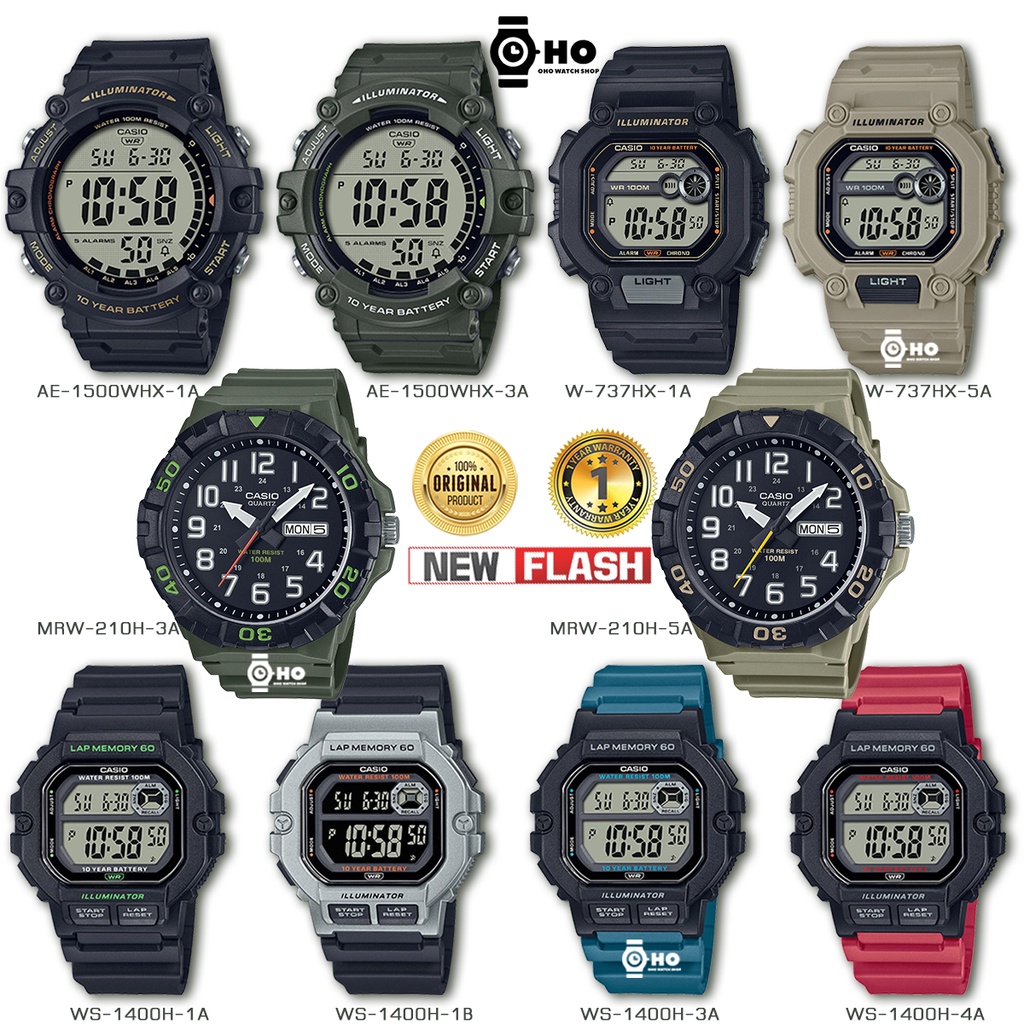 CASIO WS-1400H-1 WS-1400H-1 WS-1400H-3 WS-1400H-4 W-737HX-1 W-737HX-5 AE-1500WHX-3A MRW-210H-5A MRW-210H-3A ของแท้