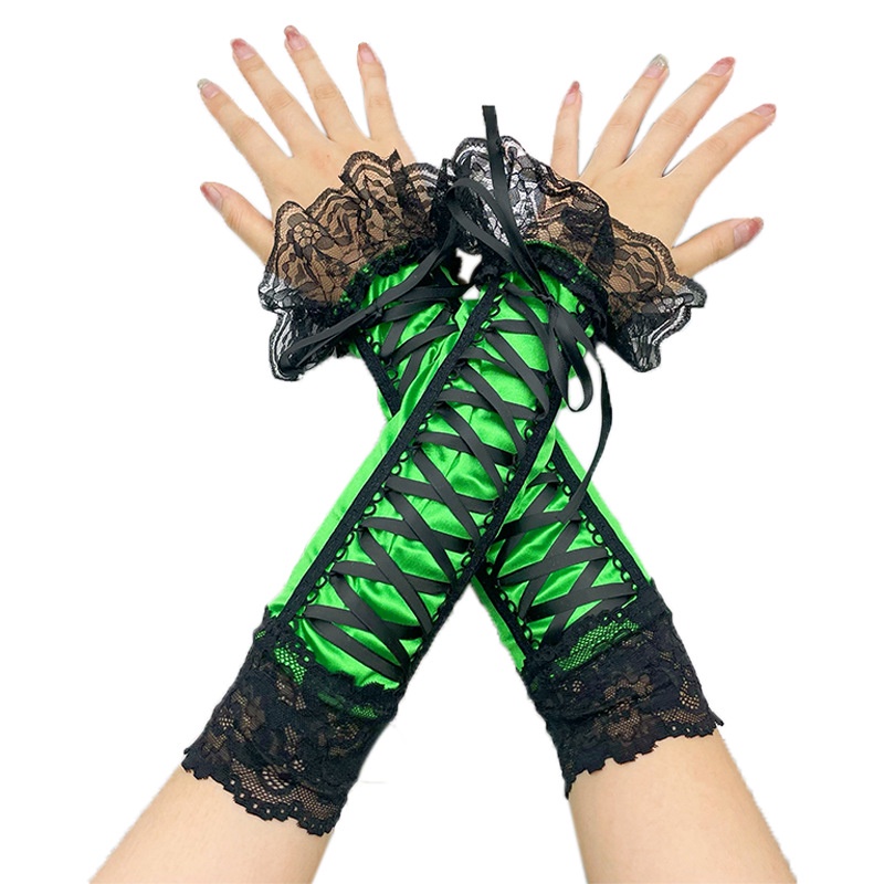 ถุงมือผ้าซาตินสำหรับผู้หญิง แฟนซี สีสดใส การแสดงบนเวทีคอสเพลย์ - รูปที่ 3