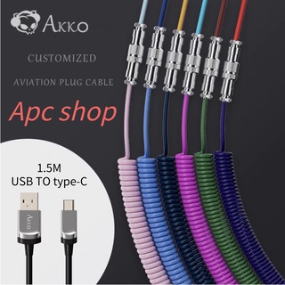 Akko สายเคเบิล USB type C ขยาย พับเก็บได้ สายเคเบิลขดลวด Avaitor Mmetal Plug150 ซม. สําหรับคีย์บอร์ด Mechanical