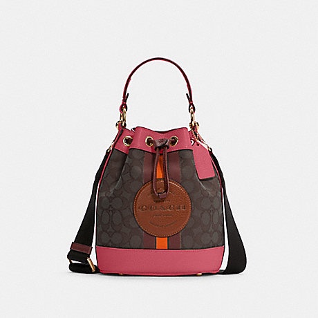 #COACH DEMPSEY BUCKET BAG 19 IN SIGNATURE JACQUARD WITH STRIPE AND COACH PATCH (COACH C7084) กระเป๋าถือหรือสะพายข้าง