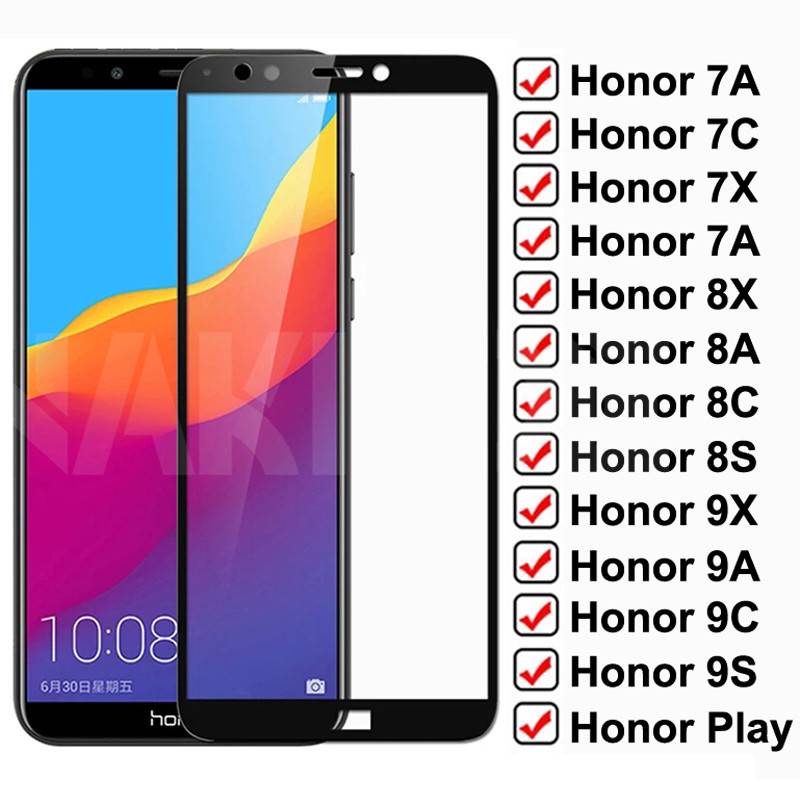 9D ป้องกันสําหรับ Huawei Honor 7A 7C 7X 7S กระจกนิรภัย Honor 8X 8A 8C 8S 9X 9A 9C 9S Play ป้องกันหน้