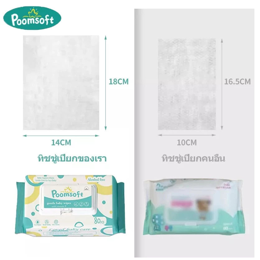 Poomsoft ทิชชู่เปียกสำหรับเด็ก 20 แพ็ค 1600 ชิ้น thumbnail 6