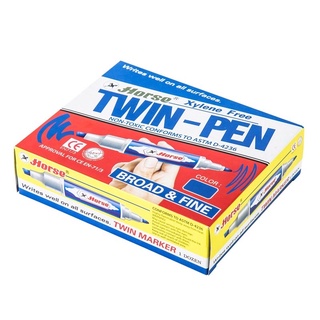 HORSEตราม้า ปากกาเคมี 2หัว TWIN-PEN - หลากสี (12ด้าม/กล่อง)