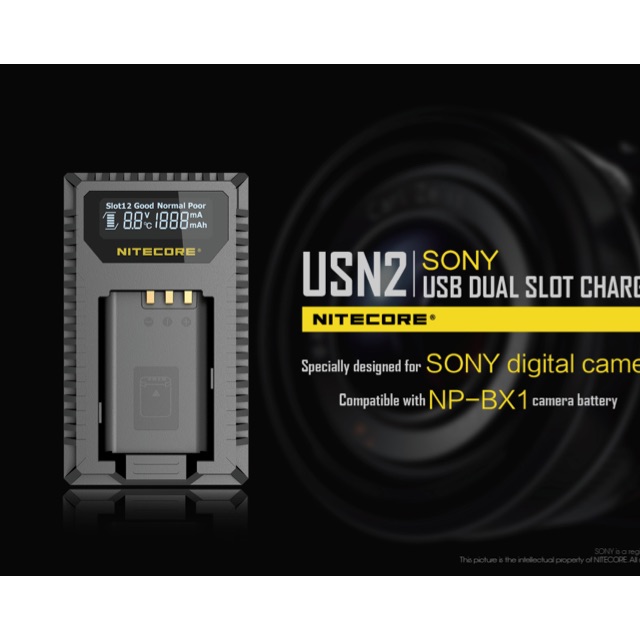 แท่นชาร์จ Nitecore USN2 for Sony ZV1 RX100 vii vi va v iv iii ii i, RX100 m7 m6 m5 แบต np-bx1 x3000 