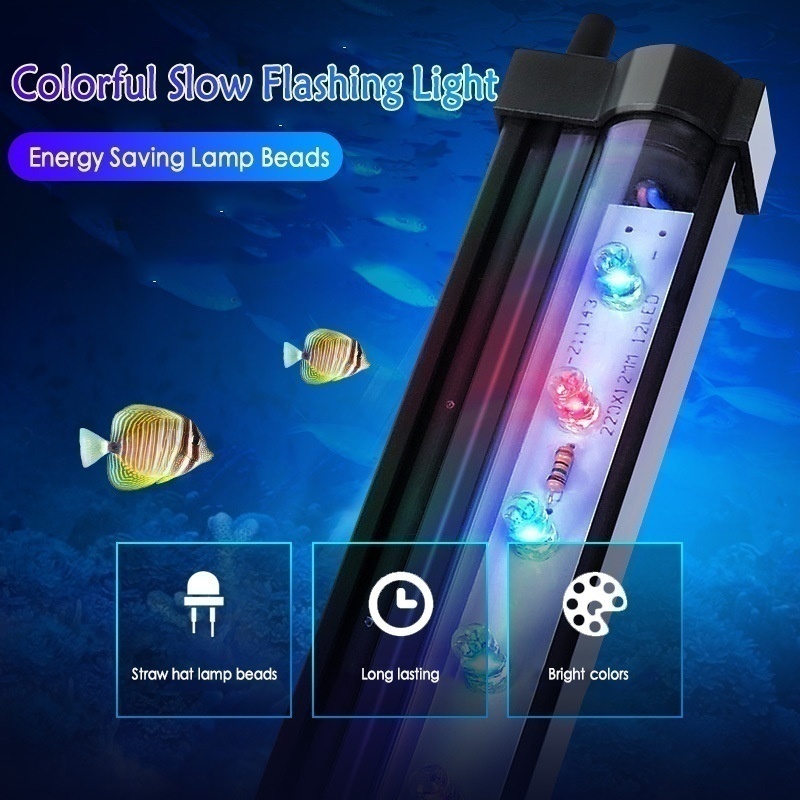 【พร้อมส่ง】ตู้ปลาหลากสีไฟ LED ตู้ปลาใต้น้ำฟองอากาศกันน้ำ US/EU