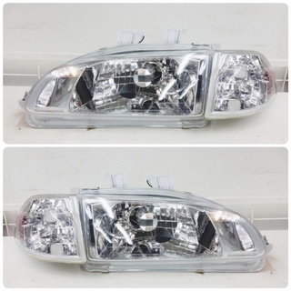 ไฟหน้าเพชร​ HONDA​ CIVIC​ 92-95 พร้อมไฟมุมเพชร​ ขาว