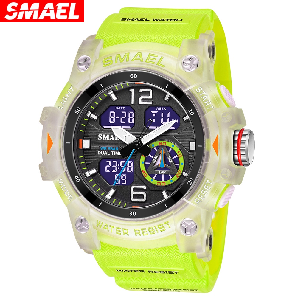 Smael 8008 นาฬิกาข้อมือดิจิทัล มีไฟ LED กันน้ํา จับเวลาได้ สไตล์ทหาร สําหรับผู้ชาย