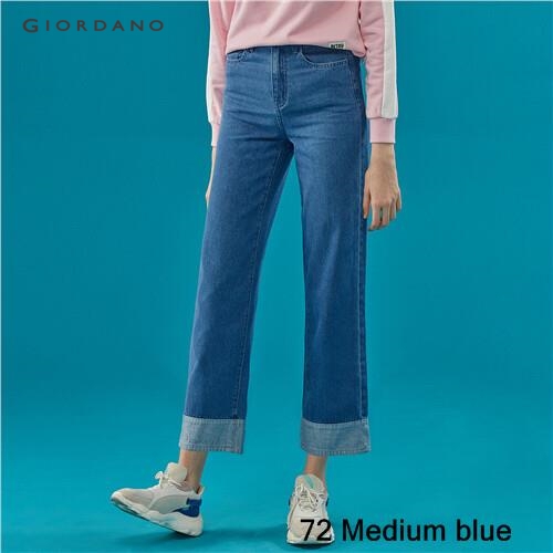 GIORDANO WOMEN Contrast-color wide-leg ankle-length denim jeans 13419804