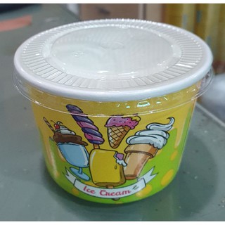 ถ้วยกระดาษ แบบมีลาย(คละลายตามโรงงานจัดส่ง)ขนาด260cc.ขายพร้อมฝาเรียบใส ปิดคู่กันตามรูป ใส่ไอศครีม ขนมหวาน แพคละ50ใบคู่ฝา