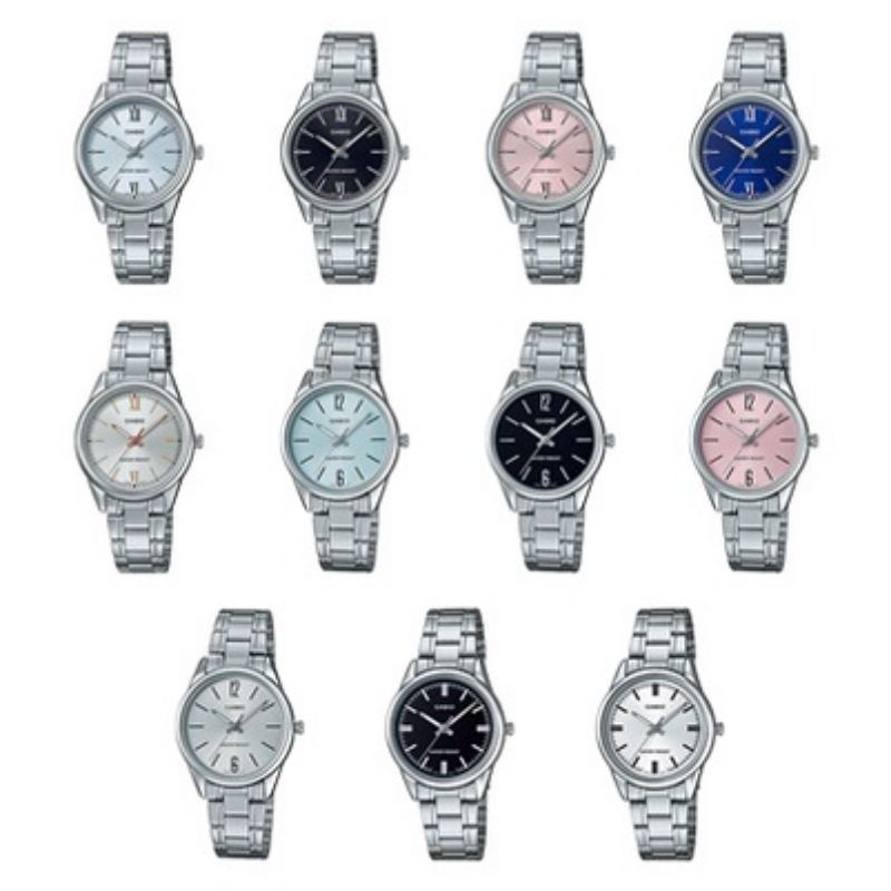 Casio นาฬิกาข้อมือผู้หญิง สีเงิน/ดำ สายสแตนเลส รุ่นLTP-V005D-1A
,1B,1B2,2B,2B2,2B3,4B,4B2,7A,7B,7B2