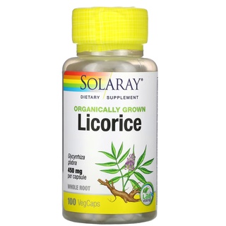 Organically Grown Licorice  ชะเอมเทศ 450 mg, 100 VegCaps , กรดไหลย้อน , Solaray