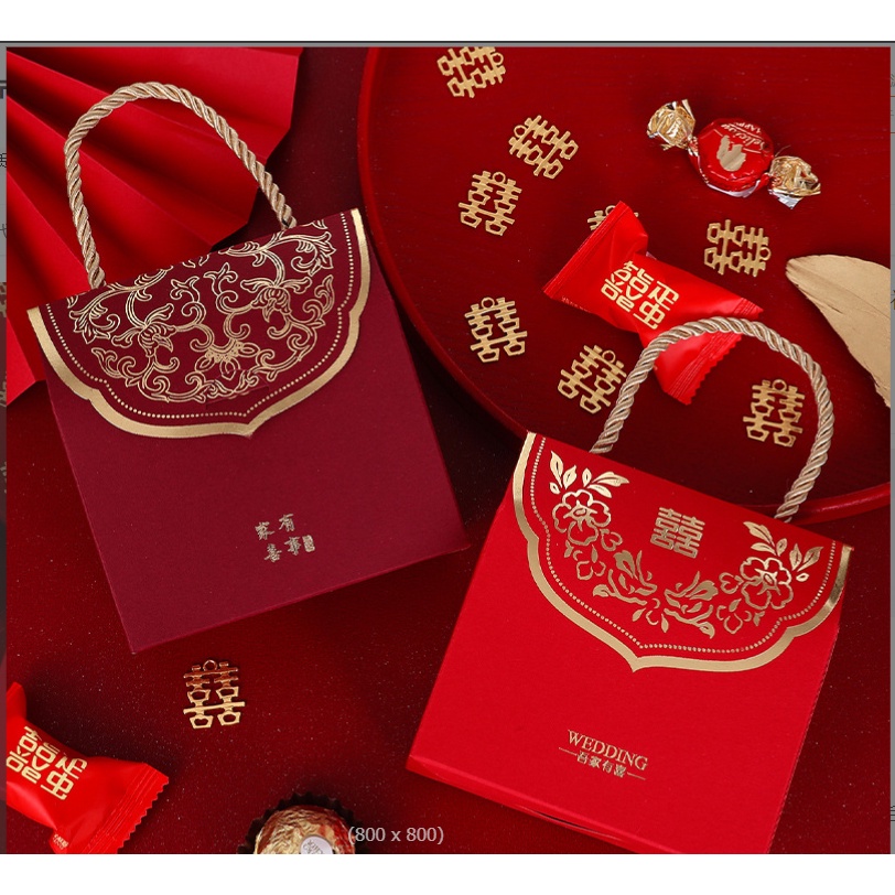 GIFT กล่อง กล่องของขวัญ กล่องของชำร่วย ใส่อของชำร่วย ลูกอม ขนม งานแต่ง งานมงคล สไตล์จีน สีแดง