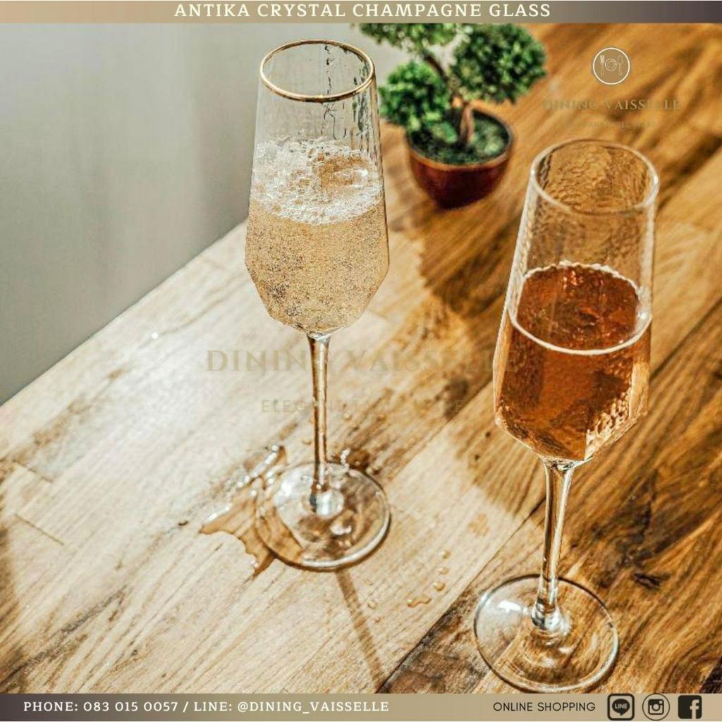 แก้วแชมเปญ ขอบทอง หรูหรา Antika Crystal Champagne Glass with Gold rim อุปกรณ์บนโต๊ะอาหาร