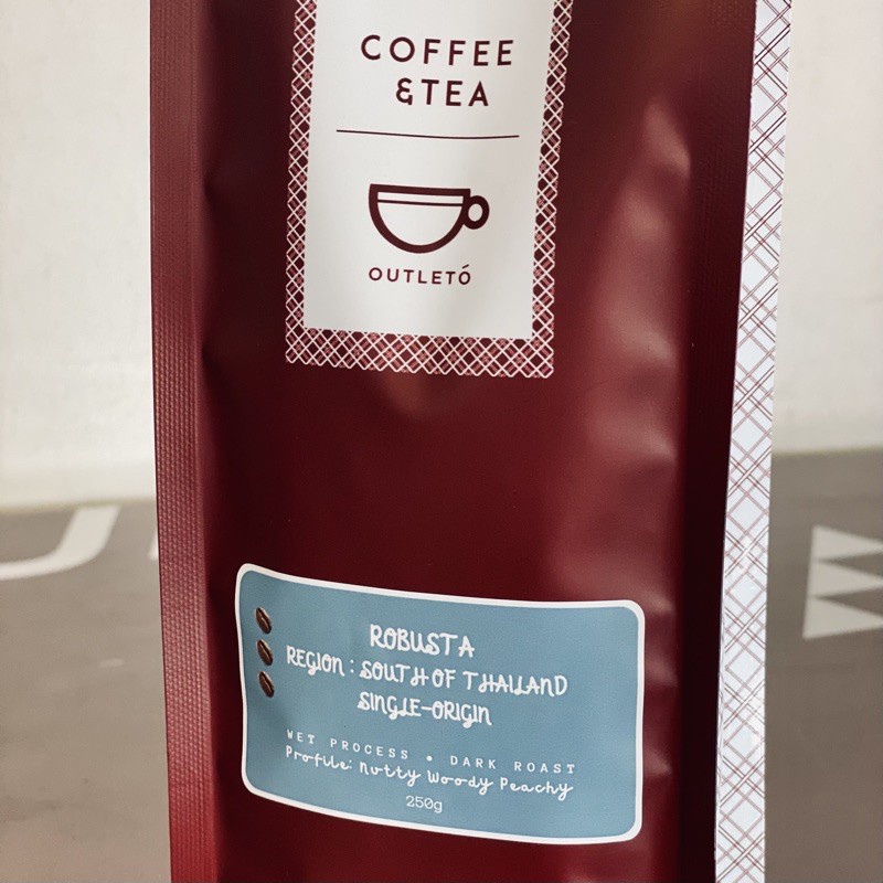 ☊ﺴ™Outleto Robusta Coffee Beans เมล็ดกาแฟโรบัสต้า คั่วเข้ม คั่วโดย SCA Certified Roastmaster บรรจุ 2