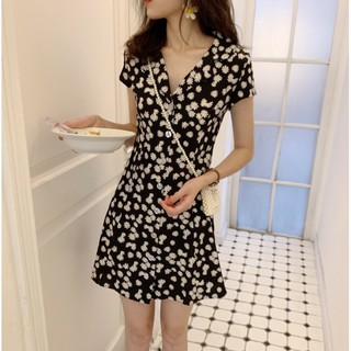 ⚡พร้อมส่ง ⚡Sweet Retro Small Daisies Short-sleeved Dress