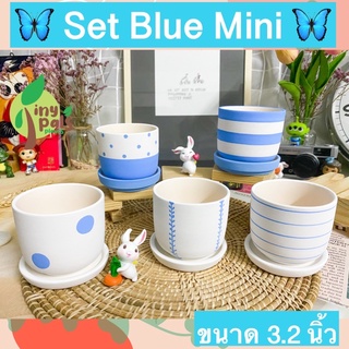 กระถางแคคตัส ลดจัดหนัก !! ถูกสวยดี 3.2 นิ้ว กระถางเซรามิค Blue Mini เนื้อดีแข็งแรง ระบายน้ำดี กระถางต้นไม้ ของแต่งบ้าน