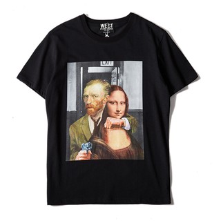 เสื้อยืดผ้าฝ้ายฮิปฮอปสเก็ตบอร์ด Gunner Mona Lisa สําหรับผู้ชาย