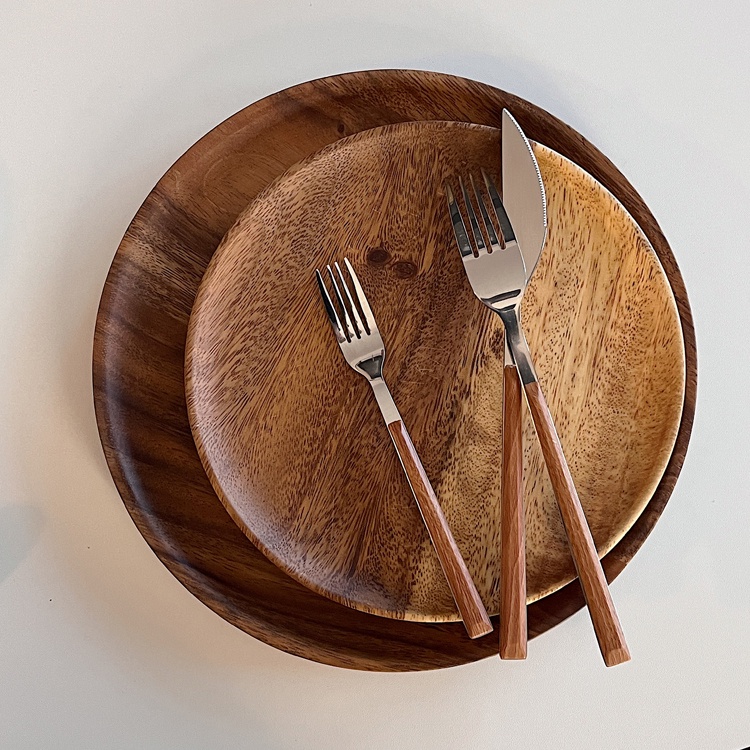 HERA ชุดช้อนส้อม เกาหลี ช้อนกาแฟ ส้อม มีดสเต็ก ด้ามไม้พลาสติก สแตนเลส Stainless Steel Cutlery Korean Style Fork Spoon Steak Knife Tableware