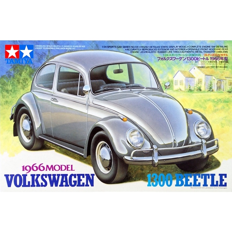 TAMIYA 24136 ชุดประกอบจำลองมาตราส่วน 1:24 VOLKSWAGEN 1300 BEETLE 1966 โมเดลประกอบ ต้องไปสร้างและทำสีเอง VW
