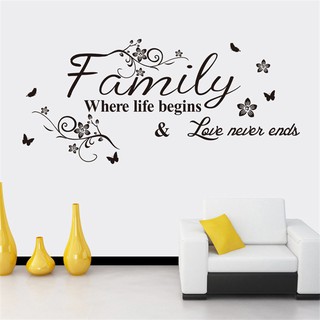 T1h สติกเกอร์ติดผนัง ลาย Familywhere life begins and love never ends สําหรับตกแต่งบ้าน YL2206