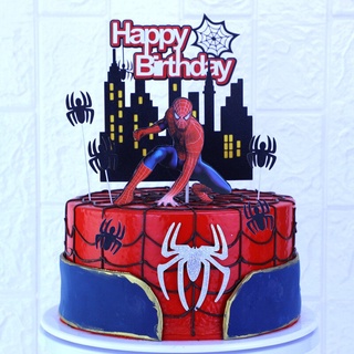 พร็อพตกแต่งเค้กวันเกิดลาย Marvel Spiderman Theme Happy Birthday สําหรับเด็ก