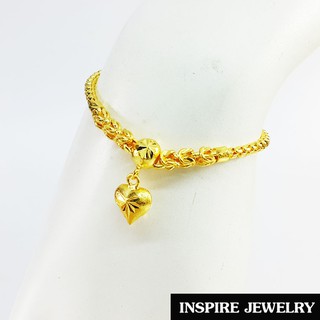 Inspire Jewelry สร้อยข้อมือทองลายมีนาต่อลาย มีห้อยหัวใจตอกลาย  แบบร้านทอง . งานทองไมครอน ชุบเศษทองคำแท้ พร้อมถุงกำมะหยี่